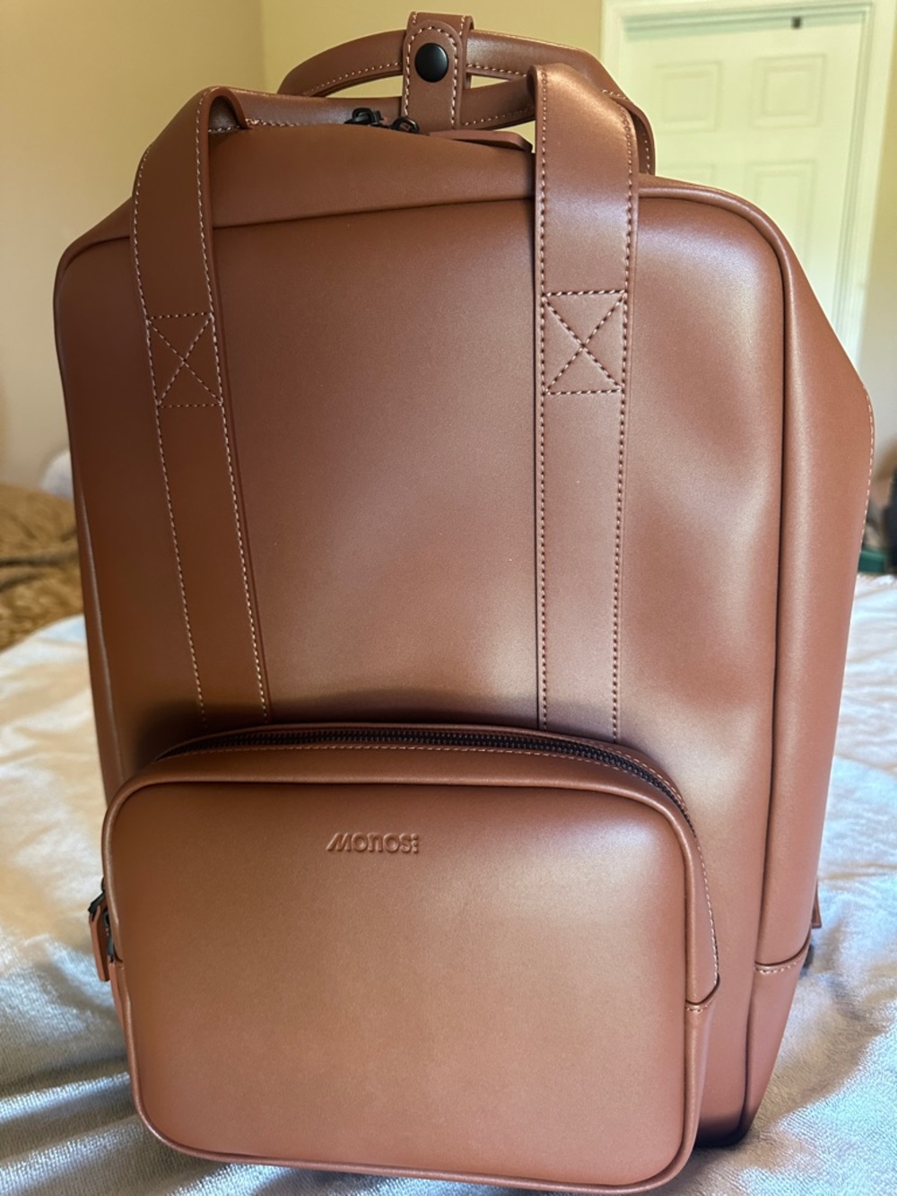 Monos Brown Leatherette Backpack -Travel Backpack